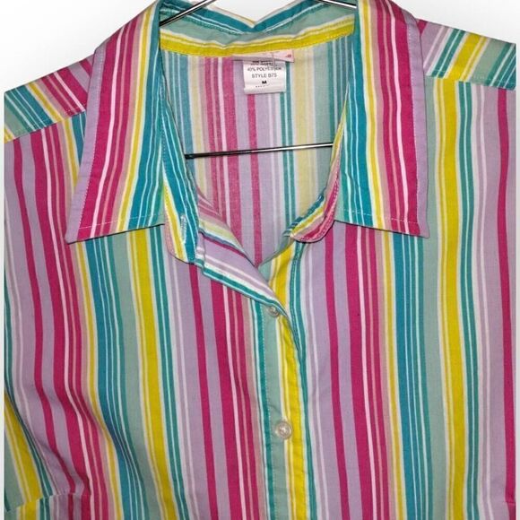 American Sweetheart Womens Blouse Size M 3/4 Sleeve Button Front Multicolor - Picture 2 of 7